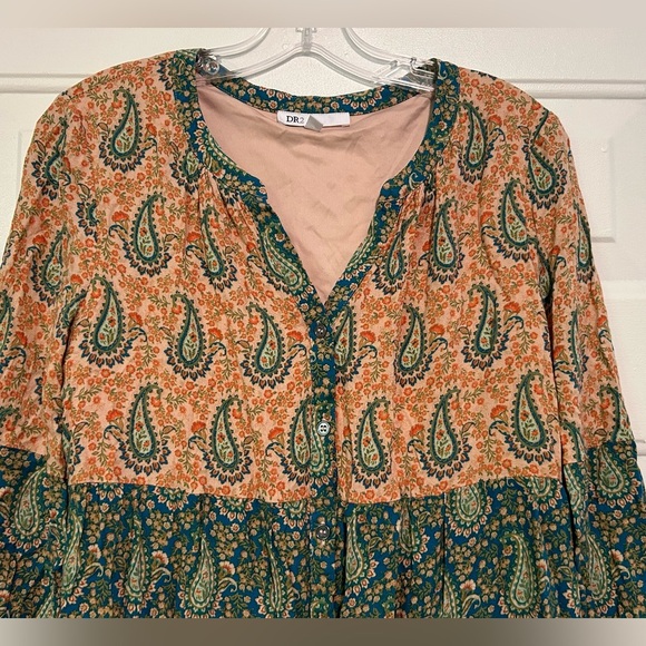 DR2 Daniel Rainn Women S Paisley Dress Boho Peasant Long Sleeve Dress - Picture 4 of 6